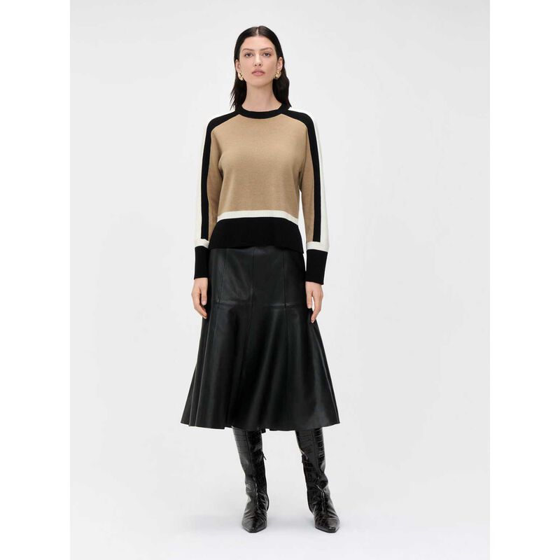Veronika Maine Camel Colour Block Merino & Cotton Jumper image number 3